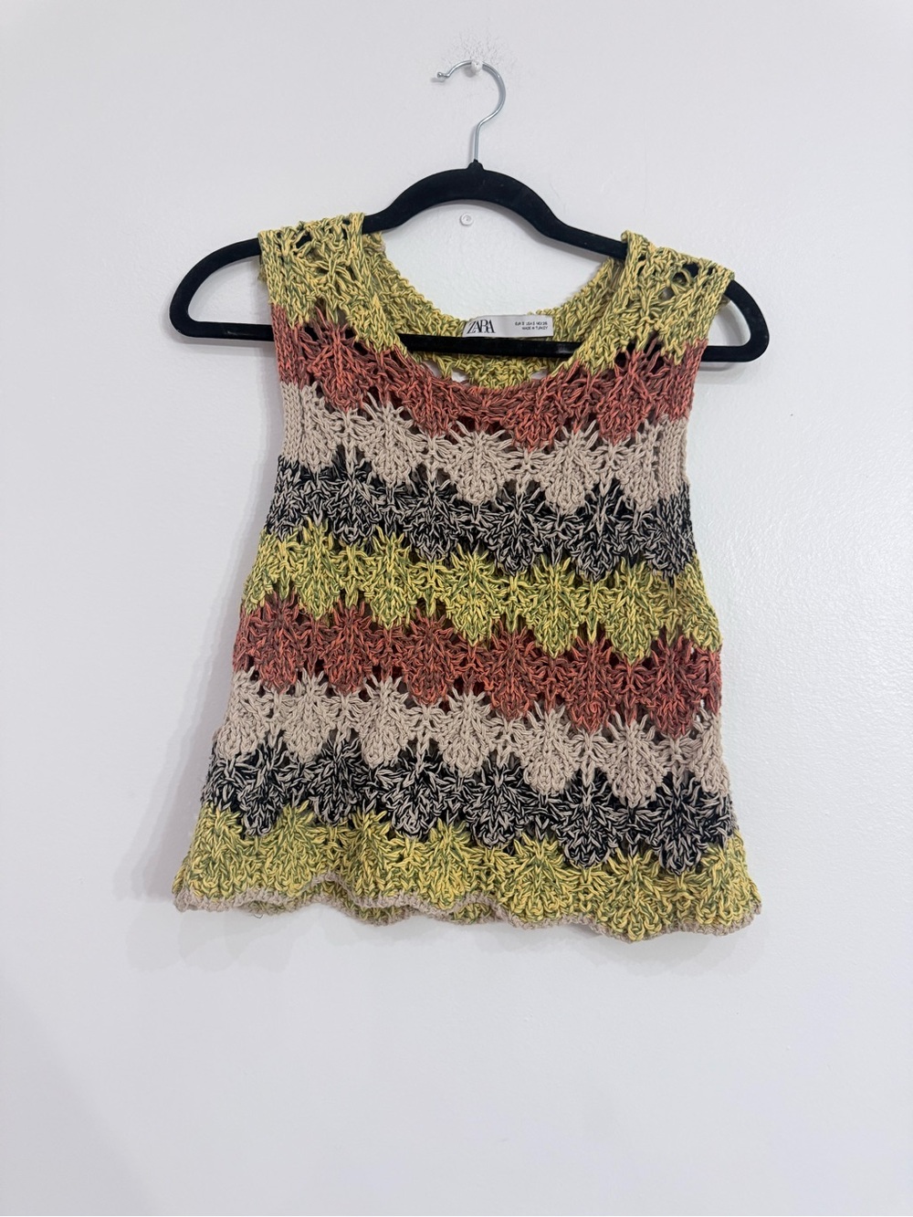 ZARA Multicolor Crochet Tank Top - Green, Pink, Beige, Black